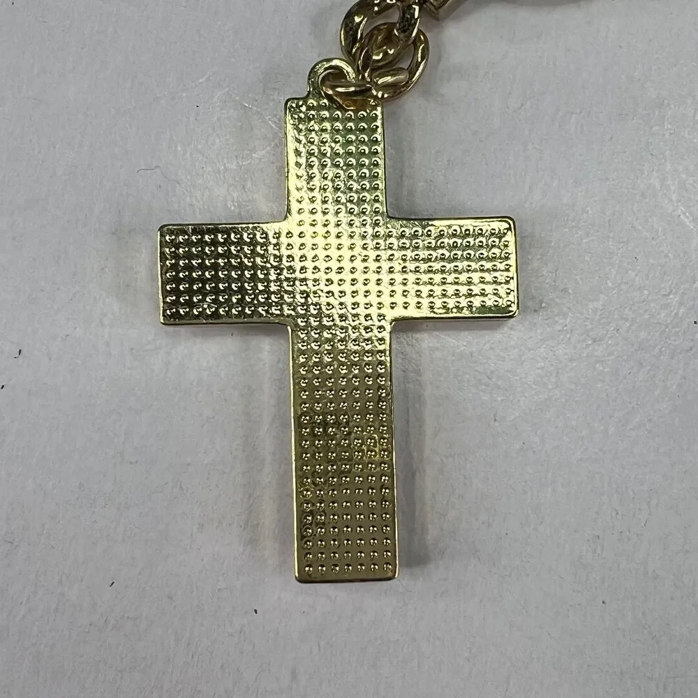 Gemstone Gold Cross Religious Christian Catholic Keychain Keyring 1.75